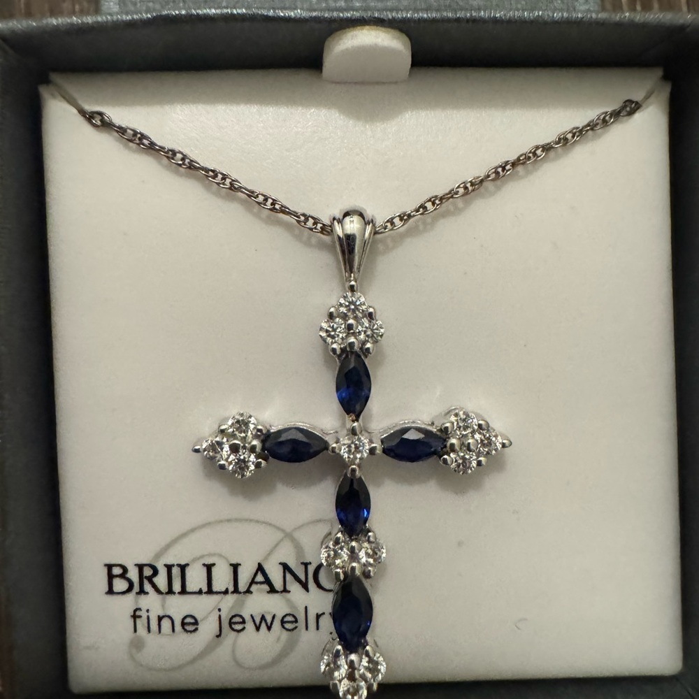 Sterling Silver Sapphire Cross Necklace